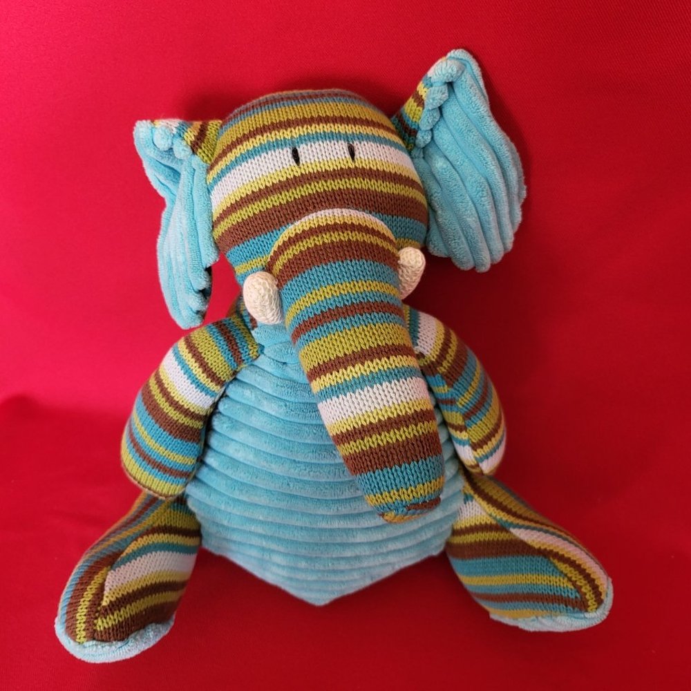 Elephant Plush Pier One Imports Stuffed Sock corduroy Blue Striped 12"